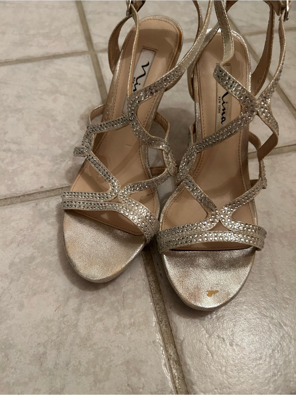 Nina Gold Rhinestone Strappy Heels